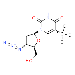 ChemSpider 2D Image | 1-(3-Azido-2,3-dideoxy-beta-L-erythro-pentofuranosyl)-5-(~13~C,~2~H_3_)methyl-2,4(1H,3H)-pyrimidinedione | C913CH10D3N5O4
