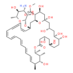 ChemSpider 2D Image | Methyl (1R,3S,5R,6R,9R,11R,15S,16R,17R,18S,19E,21E,23E,25E,27Z,31Z,33R,35S,36R,37S)-33-[(3-amino-3,6-dideoxy-beta-D-mannopyranosyl)oxy]-1,3,5,6,9,11,17,37-octahydroxy-15,16,18-trimethyl-13-oxo-14,39-d
ioxabicyclo[33.3.1]nonatriaconta-19,21,23,25,27,29,31-heptaene-36-carboxylate | C48H75NO17