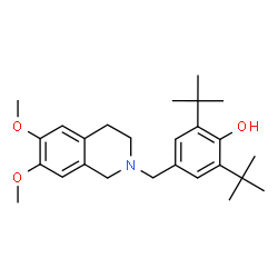 ChemSpider 2D Image | 4-[(6,7-Dimethoxy-3,4-dihydro-2(1H)-isoquinolinyl)methyl]-2,6-bis(2-methyl-2-propanyl)phenol | C26H37NO3