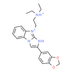 ChemSpider 2D Image | 2-(1,3-Benzodioxol-5-yl)-9-[2-(diethylammonio)ethyl]-1H-imidazo[1,2-a][3,1]benzimidazol-9-ium | C22H26N4O2