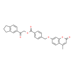 ChemSpider 2D Image | 2-(2,3-Dihydro-1H-inden-5-yl)-2-oxoethyl 4-{[(4-methyl-2-oxo-2H-chromen-7-yl)oxy]methyl}benzoate | C29H24O6