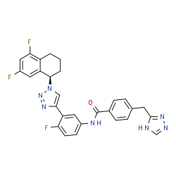 ChemSpider 2D Image | N-(3-{1-[(1R)-5,7-Difluoro-1,2,3,4-tetrahydro-1-naphthalenyl]-1H-1,2,3-triazol-4-yl}-4-fluorophenyl)-4-(4H-1,2,4-triazol-3-ylmethyl)benzamide | C28H22F3N7O