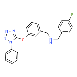 ChemSpider 2D Image | 1-(4-Fluorophenyl)-N-{3-[(1-phenyl-1H-tetrazol-5-yl)oxy]benzyl}methanamine | C21H18FN5O