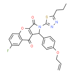 ChemSpider 2D Image | 1-[4-(Allyloxy)phenyl]-7-fluoro-2-(5-propyl-1,3,4-thiadiazol-2-yl)-1,2-dihydrochromeno[2,3-c]pyrrole-3,9-dione | C25H20FN3O4S