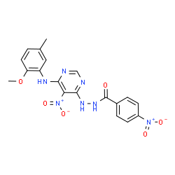 ChemSpider 2D Image | N'-{6-[(2-Methoxy-5-methylphenyl)amino]-5-nitropyrimidin-4-yl}-4-nitrobenzohydrazide | C19H17N7O6