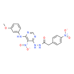 ChemSpider 2D Image | N'-{6-[(3-Methoxyphenyl)amino]-5-nitropyrimidin-4-yl}-2-(4-nitrophenyl)acetohydrazide | C19H17N7O6