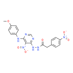 ChemSpider 2D Image | N'-{6-[(4-Methoxyphenyl)amino]-5-nitropyrimidin-4-yl}-2-(4-nitrophenyl)acetohydrazide | C19H17N7O6