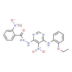ChemSpider 2D Image | N'-{6-[(2-Ethoxyphenyl)amino]-5-nitropyrimidin-4-yl}-2-nitrobenzohydrazide | C19H17N7O6