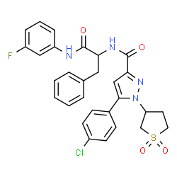 ChemSpider 2D Image | Nalpha-{[5-(4-Chlorophenyl)-1-(1,1-dioxidotetrahydro-3-thiophenyl)-1H-pyrazol-3-yl]carbonyl}-N-(3-fluorophenyl)phenylalaninamide | C29H26ClFN4O4S