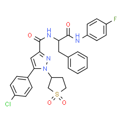 ChemSpider 2D Image | Nalpha-{[5-(4-Chlorophenyl)-1-(1,1-dioxidotetrahydro-3-thiophenyl)-1H-pyrazol-3-yl]carbonyl}-N-(4-fluorophenyl)phenylalaninamide | C29H26ClFN4O4S