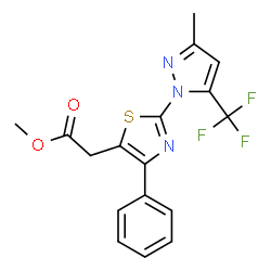ChemSpider 2D Image | Methyl {2-[3-methyl-5-(trifluoromethyl)-1H-pyrazol-1-yl]-4-phenyl-1,3-thiazol-5-yl}acetate | C17H14F3N3O2S