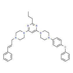 ChemSpider 2D Image | 4-[4-(4-Phenoxyphenyl)-1-piperazinyl]-6-{4-[(2E)-3-phenyl-2-propen-1-yl]-1-piperazinyl}-2-propylpyrimidine | C36H42N6O