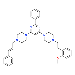 ChemSpider 2D Image | 4-{4-[2-(2-Methoxyphenyl)ethyl]-1-piperazinyl}-2-phenyl-6-{4-[(2E)-3-phenyl-2-propen-1-yl]-1-piperazinyl}pyrimidine | C36H42N6O