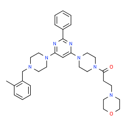 ChemSpider 2D Image | 1-(4-{6-[4-(2-Methylbenzyl)-1-piperazinyl]-2-phenyl-4-pyrimidinyl}-1-piperazinyl)-3-(4-morpholinyl)-1-propanone | C33H43N7O2