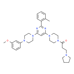 ChemSpider 2D Image | 1-(4-{6-[4-(3-Methoxyphenyl)-1-piperazinyl]-2-(2-methylphenyl)-4-pyrimidinyl}-1-piperazinyl)-3-(1-pyrrolidinyl)-1-propanone | C33H43N7O2