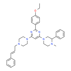 ChemSpider 2D Image | 2-(4-Ethoxyphenyl)-4-(4-methyl-3-phenyl-1-piperazinyl)-6-{4-[(2E)-3-phenyl-2-propen-1-yl]-1-piperazinyl}pyrimidine | C36H42N6O