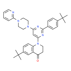 ChemSpider 2D Image | 6-(2-Methyl-2-propanyl)-1-{2-[4-(2-methyl-2-propanyl)phenyl]-6-[4-(2-pyridinyl)-1-piperazinyl]-4-pyrimidinyl}-2,3-dihydro-4(1H)-quinolinone | C36H42N6O