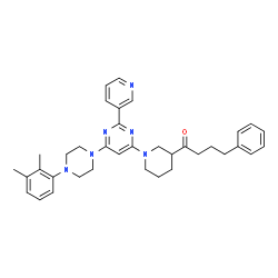 ChemSpider 2D Image | 1-(1-{6-[4-(2,3-Dimethylphenyl)-1-piperazinyl]-2-(3-pyridinyl)-4-pyrimidinyl}-3-piperidinyl)-4-phenyl-1-butanone | C36H42N6O