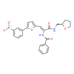 ChemSpider 2D Image | N-{(1Z)-1-[5-(3-Nitrophenyl)-2-furyl]-3-oxo-3-[(tetrahydro-2-furanylmethyl)amino]-1-propen-2-yl}benzamide | C25H23N3O6