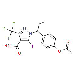 ChemSpider 2D Image | 1-[1-(4-Acetoxyphenyl)propyl]-5-iodo-3-(trifluoromethyl)-1H-pyrazole-4-carboxylic acid | C16H14F3IN2O4