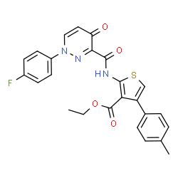 ChemSpider 2D Image | Ethyl 2-({[1-(4-fluorophenyl)-4-oxo-1,4-dihydro-3-pyridazinyl]carbonyl}amino)-4-(4-methylphenyl)-3-thiophenecarboxylate | C25H20FN3O4S
