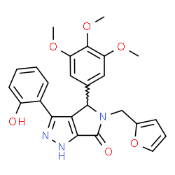 ChemSpider 2D Image | 5-(2-Furylmethyl)-3-(2-hydroxyphenyl)-4-(3,4,5-trimethoxyphenyl)-4,5-dihydropyrrolo[3,4-c]pyrazol-6(1H)-one | C25H23N3O6