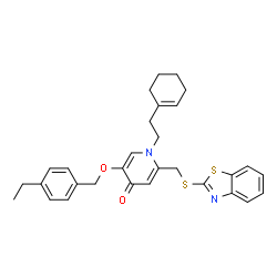ChemSpider 2D Image | 2-[(1,3-Benzothiazol-2-ylsulfanyl)methyl]-1-[2-(1-cyclohexen-1-yl)ethyl]-5-[(4-ethylbenzyl)oxy]-4(1H)-pyridinone | C30H32N2O2S2