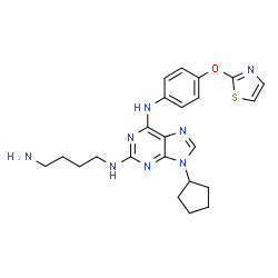 ChemSpider 2D Image | N~2~-(4-Aminobutyl)-9-cyclopentyl-N~6~-[4-(1,3-thiazol-2-yloxy)phenyl]-9H-purine-2,6-diamine | C23H28N8OS