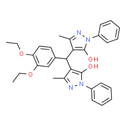 ChemSpider 2D Image | 4,4'-[(3,4-Diethoxyphenyl)methylene]bis(3-methyl-1-phenyl-1H-pyrazol-5-ol) | C31H32N4O4