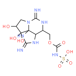 ChemSpider 2D Image | {[(9,10,10-Trihydroxy-2,6-diiminooctahydro-1H,8H-pyrrolo[1,2-c]purin-4-yl)methoxy]carbonyl}sulfamic acid | C10H17N7O8S
