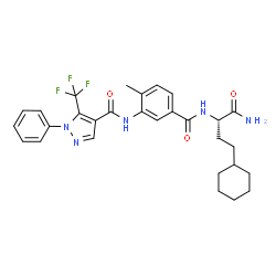ChemSpider 2D Image | N-(5-{[(2S)-1-Amino-4-cyclohexyl-1-oxo-2-butanyl]carbamoyl}-2-methylphenyl)-1-phenyl-5-(trifluoromethyl)-1H-pyrazole-4-carboxamide | C29H32F3N5O3