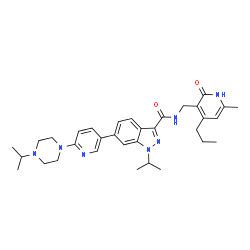 ChemSpider 2D Image | 1-Isopropyl-6-[6-(4-isopropyl-1-piperazinyl)-3-pyridinyl]-N-[(6-methyl-2-oxo-4-propyl-1,2-dihydro-3-pyridinyl)methyl]-1H-indazole-3-carboxamide | C33H43N7O2