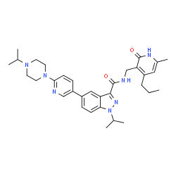 ChemSpider 2D Image | 1-Isopropyl-5-[6-(4-isopropyl-1-piperazinyl)-3-pyridinyl]-N-[(6-methyl-2-oxo-4-propyl-1,2-dihydro-3-pyridinyl)methyl]-1H-indazole-3-carboxamide | C33H43N7O2