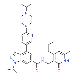 ChemSpider 2D Image | 1-Isopropyl-4-[6-(4-isopropyl-1-piperazinyl)-3-pyridinyl]-N-[(6-methyl-2-oxo-4-propyl-1,2-dihydro-3-pyridinyl)methyl]-1H-indazole-6-carboxamide | C33H43N7O2