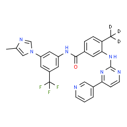 ChemSpider 2D Image | 4-(~2~H_3_)Methyl-N-[3-(4-methyl-1H-imidazol-1-yl)-5-(trifluoromethyl)phenyl]-3-{[4-(3-pyridinyl)-2-pyrimidinyl]amino}benzamide | C28H19D3F3N7O
