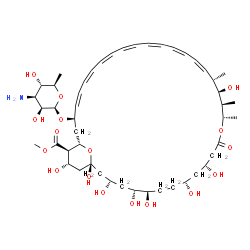ChemSpider 2D Image | Methyl (1R,3S,5R,6R,9R,11R,15S,16R,17R,18S,19Z,23Z,33R,35S,36R,37S)-33-[(3-amino-3,6-dideoxy-beta-D-mannopyranosyl)oxy]-1,3,5,6,9,11,17,37-octahydroxy-15,16,18-trimethyl-13-oxo-14,39-dioxabicyclo[33.3
.1]nonatriaconta-19,21,23,25,27,29,31-heptaene-36-carboxylate | C48H75NO17