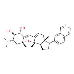 ChemSpider 2D Image | (1R,2R,3S,5R,8beta,17alpha)-3-(Dimethylamino)-17-(7-isoquinolinyl)-5,8-epoxy-9,19-cyclo-9,10-secoandrosta-9(11),10-diene-1,2-diol | C30H36N2O3