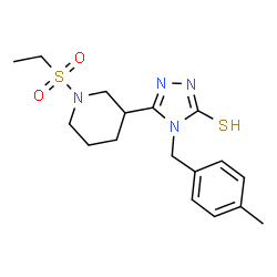 ChemSpider 2D Image | 5-[1-(Ethylsulfonyl)-3-piperidinyl]-4-(4-methylbenzyl)-2,4-dihydro-3H-1,2,4-triazole-3-thione | C17H24N4O2S2
