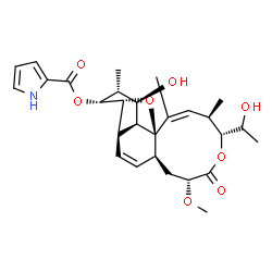 ChemSpider 2D Image | (1S,3R,4R,5R,6R,7S,11S,13R,16R,17R,18Z)-6-Hydroxy-16-[(1S)-1-hydroxyethyl]-13-methoxy-5,17,19-trimethyl-14-oxo-2,15-dioxatetracyclo[9.8.0.0~1,7~.0~3,8~]nonadeca-9,18-dien-4-yl 1H-pyrrole-2-carboxylate | C28H37NO8