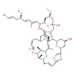 ChemSpider 2D Image | (1R,6E,9R,11R,12R,13S,19S,23R,25S,27R,31R)-11-{(1E)-1-[2-({(2S,4R,6R)-6-[(1R,2E,4E,6R,8E)-9-Bromo-1-hydroxy-6-methoxy-3-methyl-2,4,8-nonatrien-1-yl]-2-hydroxy-4-methoxytetrahydro-2H-pyran-2-yl}methyl)
-1,3-oxazol-4-yl]-1-propen-2-yl}-27-hydroxy-12,31-dimethyl-21-methylene-4,10,14,29,30-pentaoxa-32-azapentacyclo[23.3.1.1~2,5~.1~9,13~.1~19,23~]dotriaconta-2,5(32),6,16-tetraen-15-one | C53H71BrN2O13