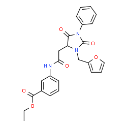 ChemSpider 2D Image | Ethyl 3-({[3-(2-furylmethyl)-2,5-dioxo-1-phenyl-4-imidazolidinyl]acetyl}amino)benzoate | C25H23N3O6