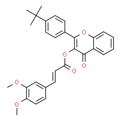 ChemSpider 2D Image | 2-[4-(2-Methyl-2-propanyl)phenyl]-4-oxo-4H-chromen-3-yl (2E)-3-(3,4-dimethoxyphenyl)acrylate | C30H28O6