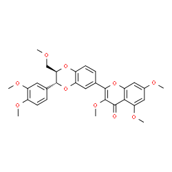 ChemSpider 2D Image | 2-[(2R,3R)-3-(3,4-Dimethoxyphenyl)-2-(methoxymethyl)-2,3-dihydro-1,4-benzodioxin-6-yl]-3,5,7-trimethoxy-4H-chromen-4-one | C30H30O10