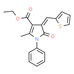 ChemSpider 2D Image | Ethyl (4Z)-2-methyl-5-oxo-1-phenyl-4-(2-thienylmethylene)-4,5-dihydro-1H-pyrrole-3-carboxylate | C19H17NO3S