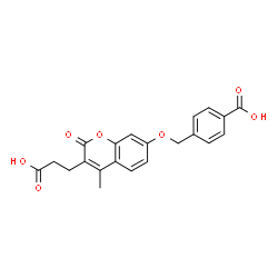 ChemSpider 2D Image | 4-({[3-(2-Carboxyethyl)-4-methyl-2-oxo-2H-chromen-7-yl]oxy}methyl)benzoic acid | C21H18O7