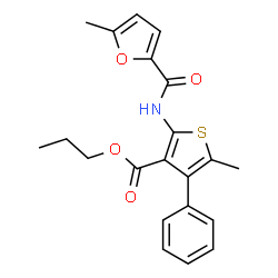 ChemSpider 2D Image | Propyl 5-methyl-2-[(5-methyl-2-furoyl)amino]-4-phenyl-3-thiophenecarboxylate | C21H21NO4S