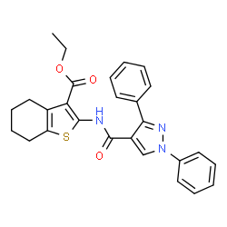 ChemSpider 2D Image | Ethyl 2-{[(1,3-diphenyl-1H-pyrazol-4-yl)carbonyl]amino}-4,5,6,7-tetrahydro-1-benzothiophene-3-carboxylate | C27H25N3O3S