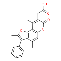 ChemSpider 2D Image | (2,4,9-Trimethyl-7-oxo-3-phenyl-7H-furo[2,3-f]chromen-8-yl)acetic acid | C22H18O5