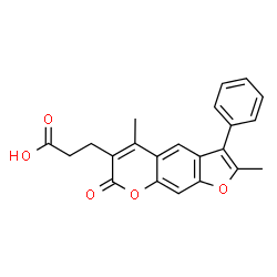ChemSpider 2D Image | 2,5-Dimethyl-7-oxo-3-phenyl-7H-furo[3,2-g][1]benzopyran-6-propanoic acid | C22H18O5