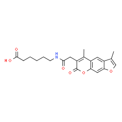 ChemSpider 2D Image | 6-{[(3,5-Dimethyl-7-oxo-7H-furo[3,2-g]chromen-6-yl)acetyl]amino}hexanoic acid | C21H23NO6